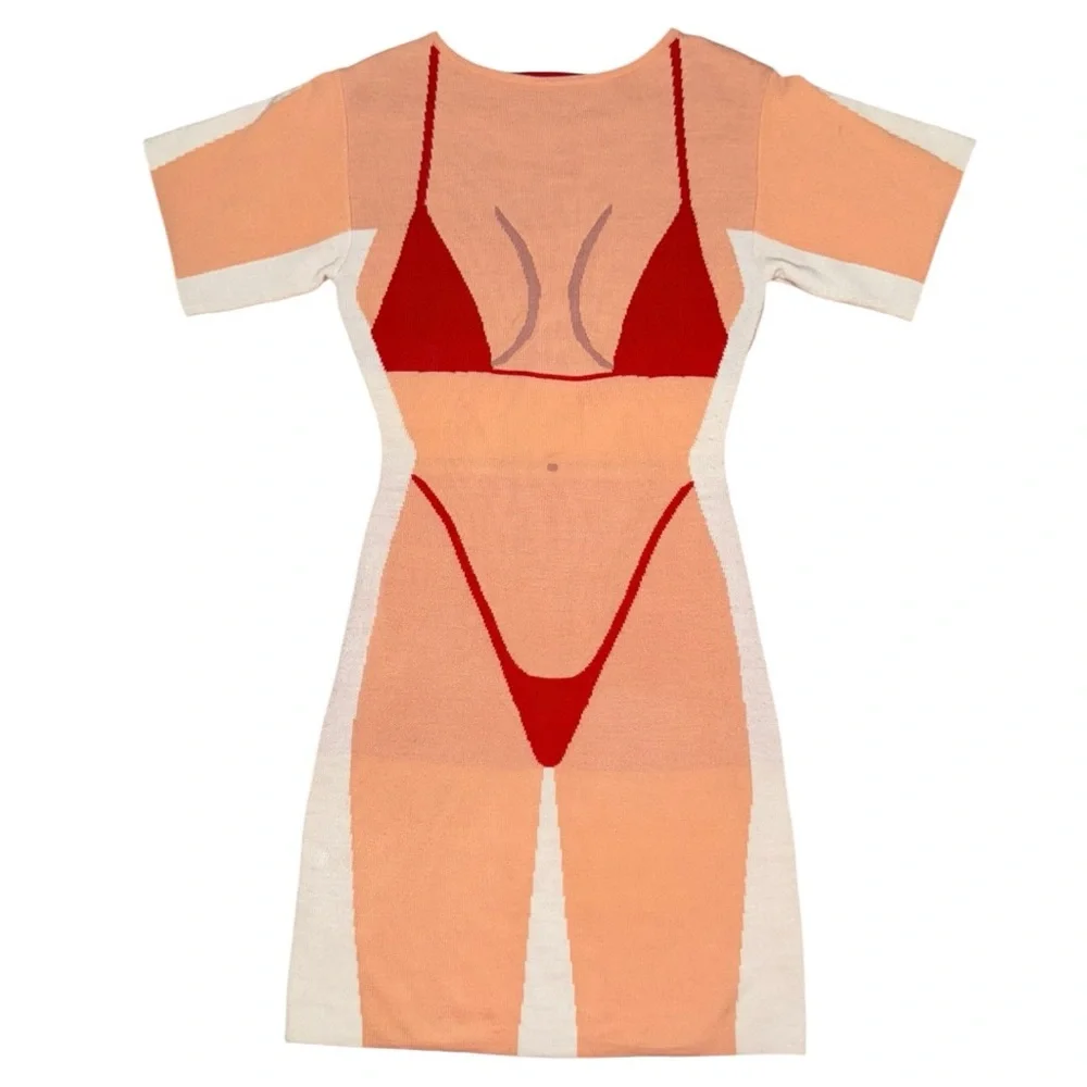 THE FASHION BRAND COMPANY Penelope Gazin Red Bikini Body Knit CoverUp Midi Dress - Picture 1 of 5
